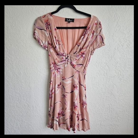 Lulus Flor-Ever Blush Pink Floral Print Skater Dress Size XS Barbiecore Mini - Picture 1 of 11